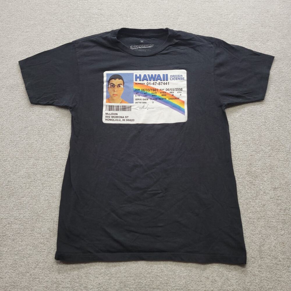 Superbad McLovin T Shirt Mens Medium Black Hawaii Fake ID Movie Graphic Tee